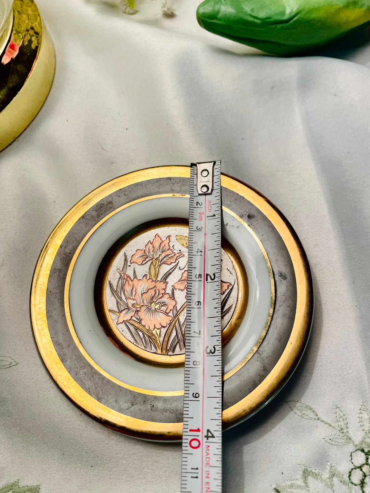 Simco Art Ware Chokin 24K Gold Edged Floral Plate – 4 Inch