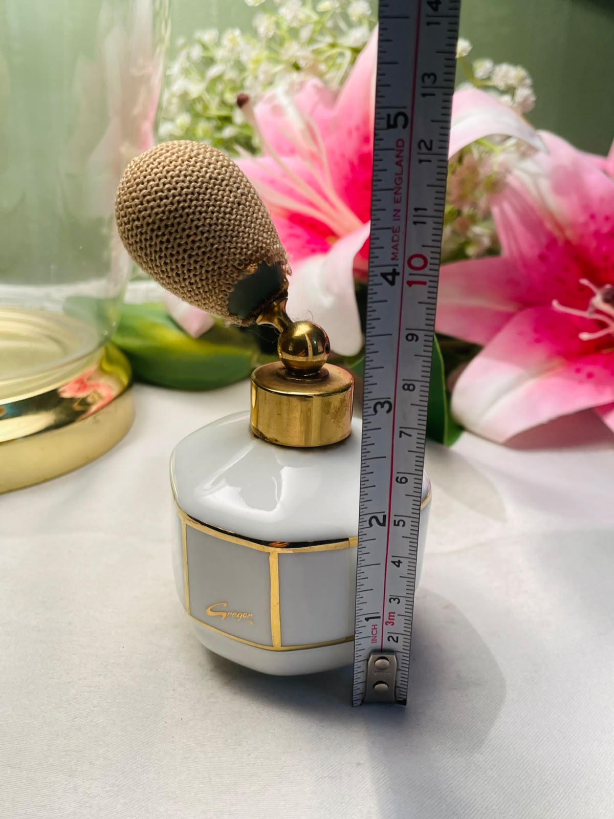 Vintage Ceramic Perfume Atomizer with Gold-Tone Detail Approx. 12 cm