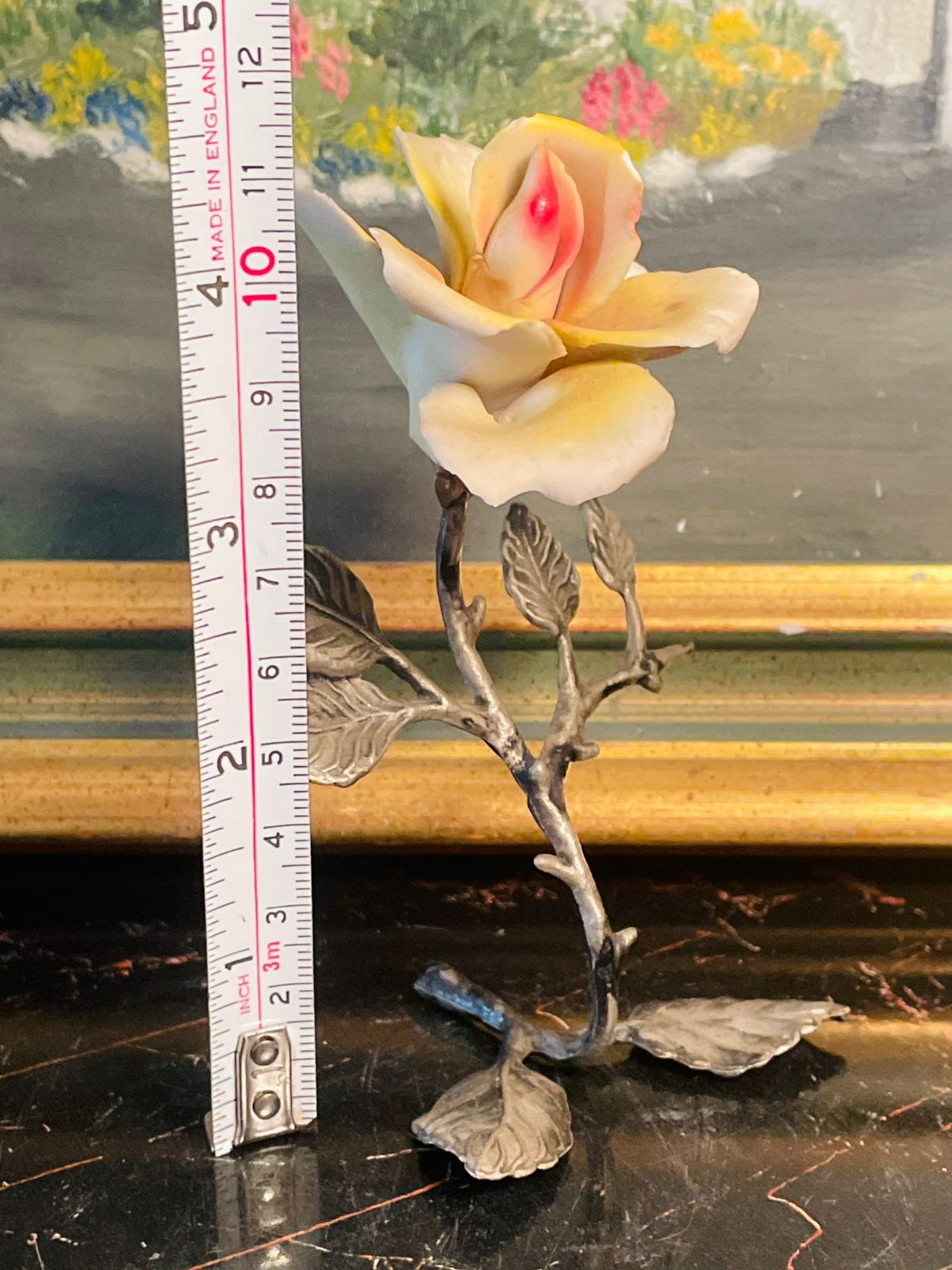 Porcelain Rose with Metal Stem (11.5cm )– Handcrafted Decorative Flower – England