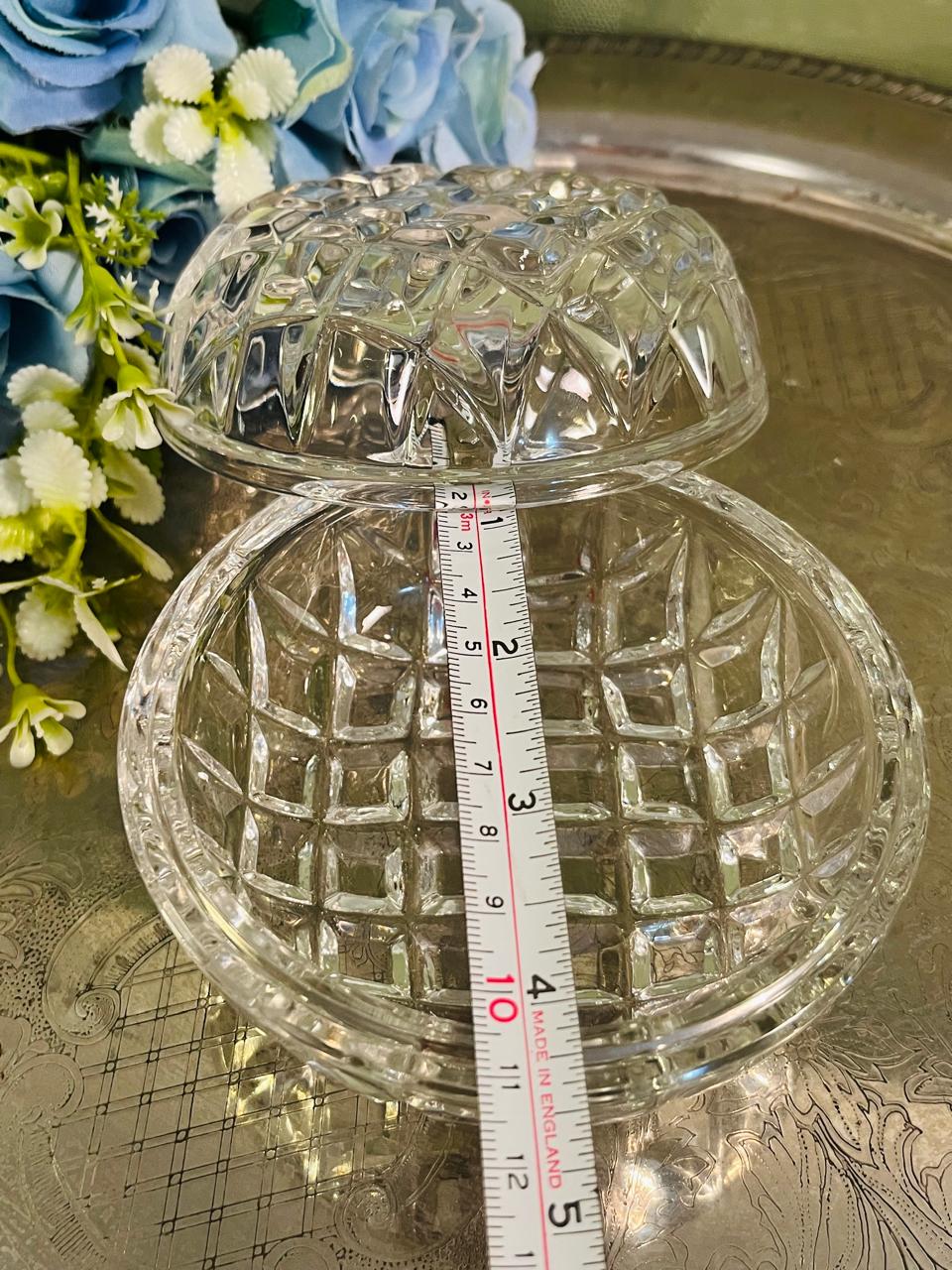 Vintage Pressed Crystal Lidded Bowl 12 cm Geometric Design