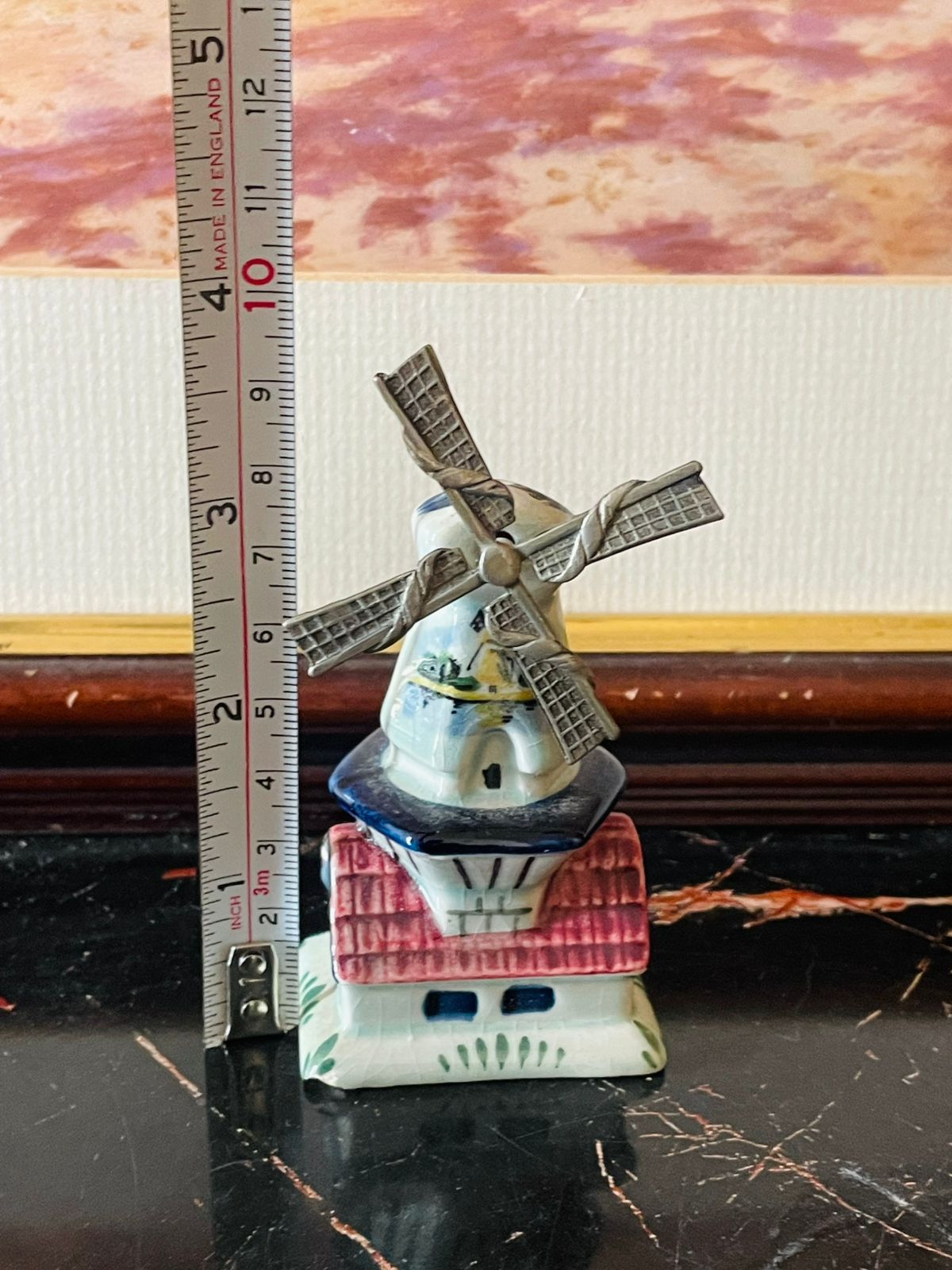 Vintage English Ceramic Windmill Figurine – Hand-Painted Collectible Blue pottery