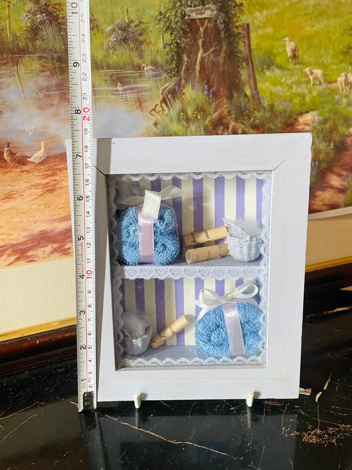 Wall Frame Decor – Blue Towel & Scroll Shadow Box