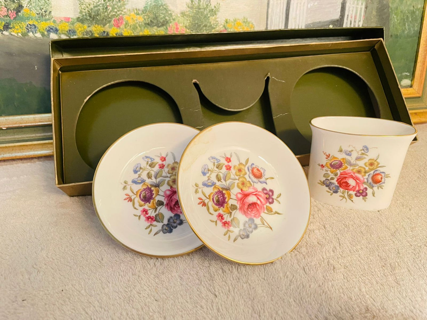 Royal Worcester Bone China Toothpick Holder with Two Saucers – Elegant English Tableware