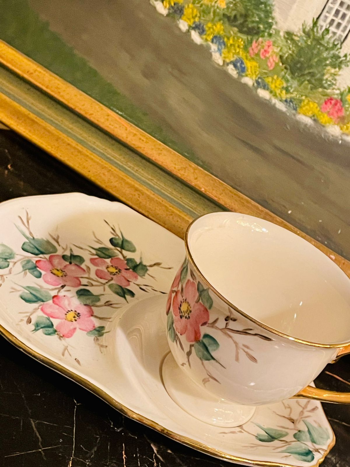 Royal Vale Vintage Footed Tea Cup and Plate – Floral Motif Bone China England