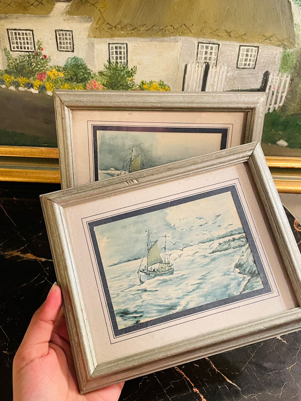 Set of 4 Vintage Frames, Patricia Hall Hastings Sailing Boats Wall Art England