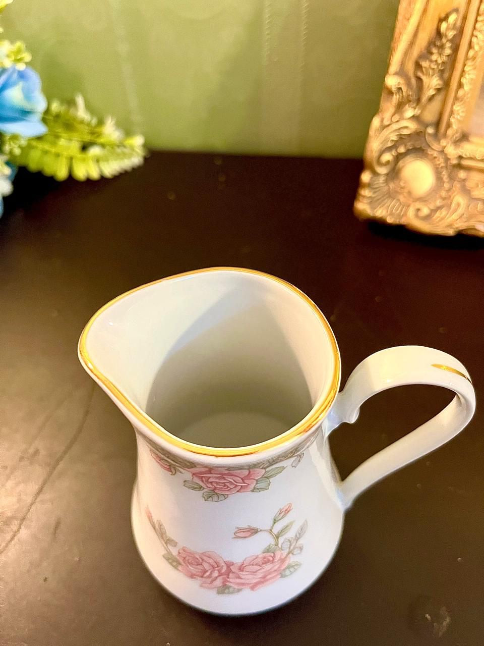 Vintage Pink Rose Porcelain Creamer Jug 5 Inch