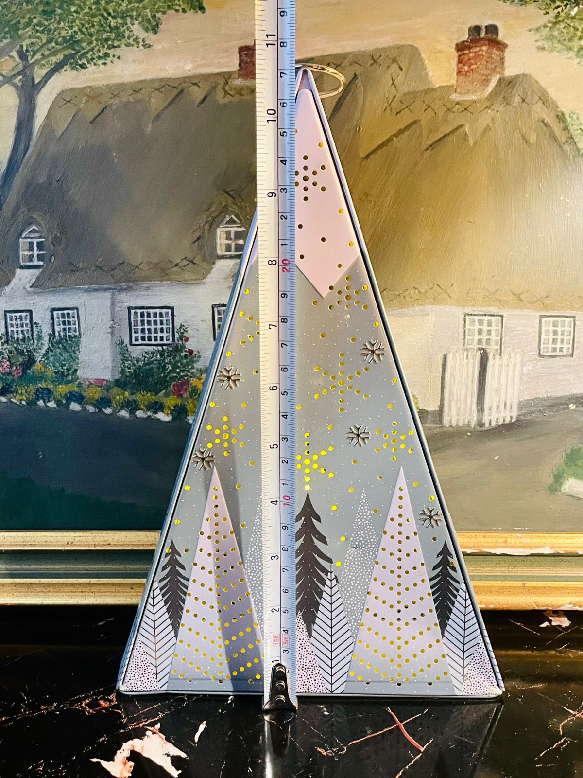 Christmas Tree Shaped Decorative lantern Tin Box – Festive Holiday Storage (27 cm)