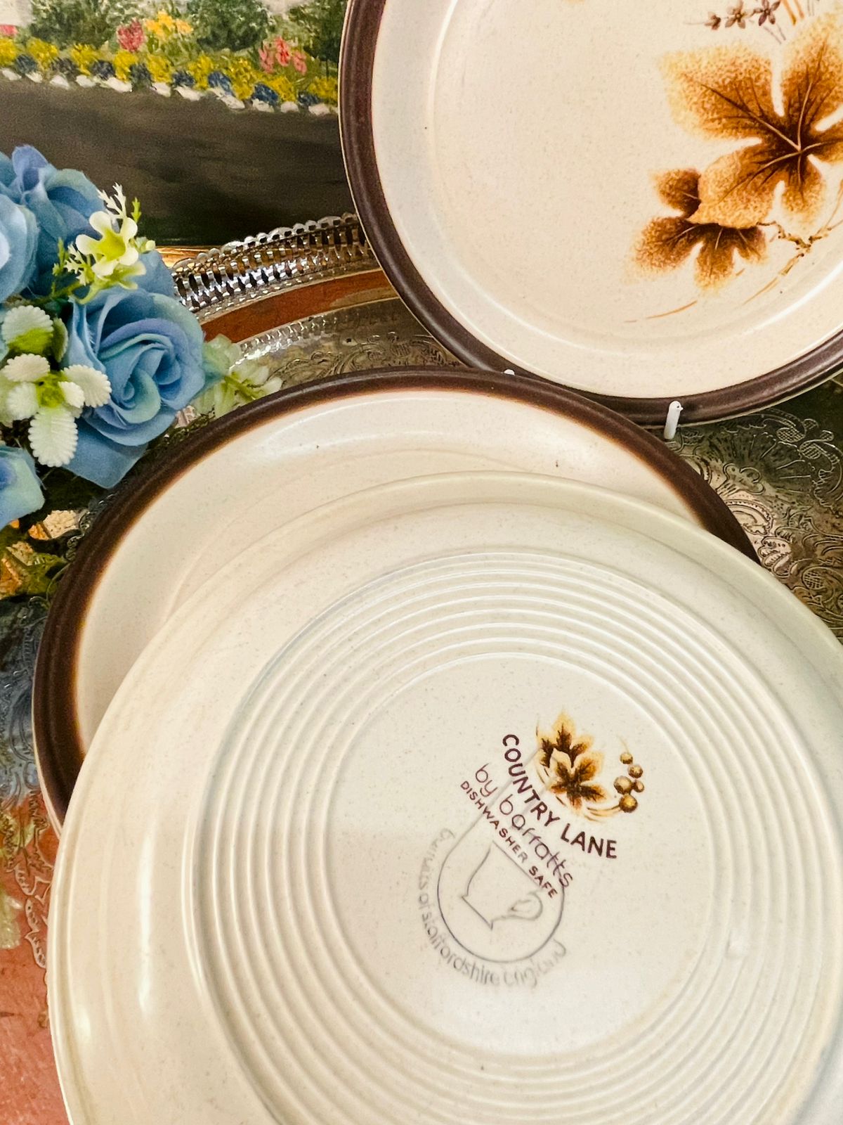 Vintage Floral Dessert Plates – English Bone China Style, 4-Piece