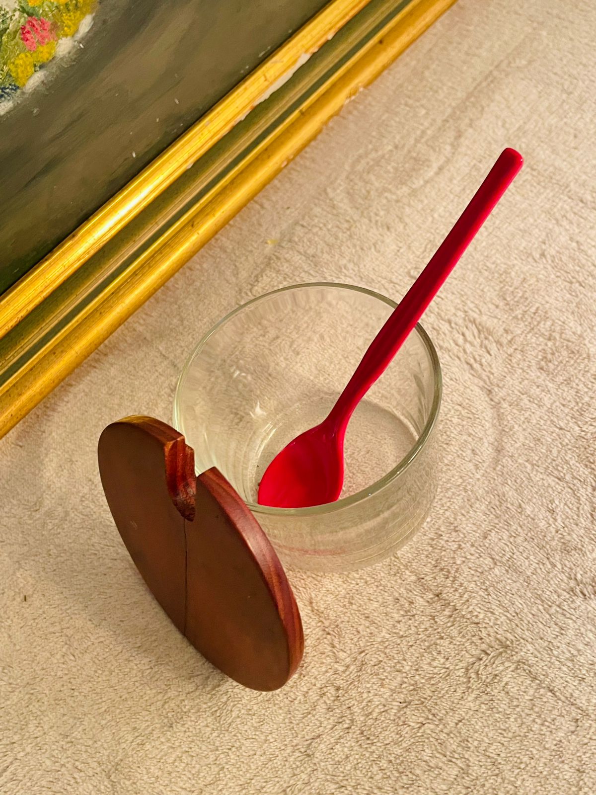 Glass Mini Cellar with Teak Lid & Spoon – Spice, Salt & Sugar Storage Jar