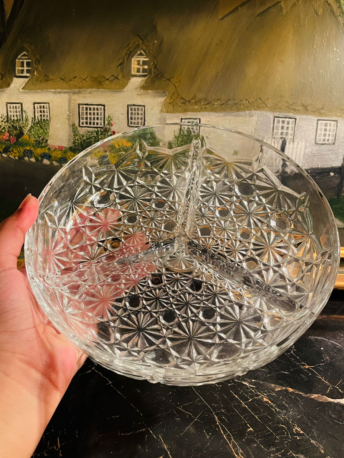 Vintage Glass Daisy Pattern 3-Way Divided Plate Dish – Serving Dish