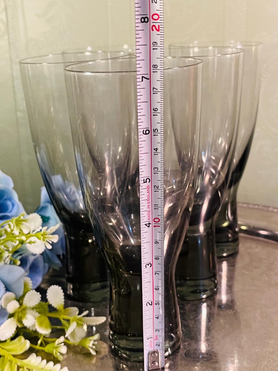 Vintage Smoke Grey Highball Crystal Glasses Set of 5 – 19 cm