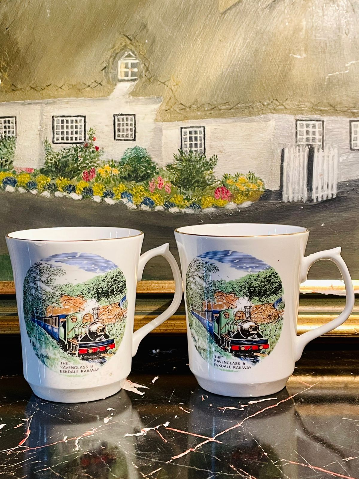 Set of 2 Vintage Bone China Mugs – The Ravenglass & Eskdale Railway Scenic Train Design