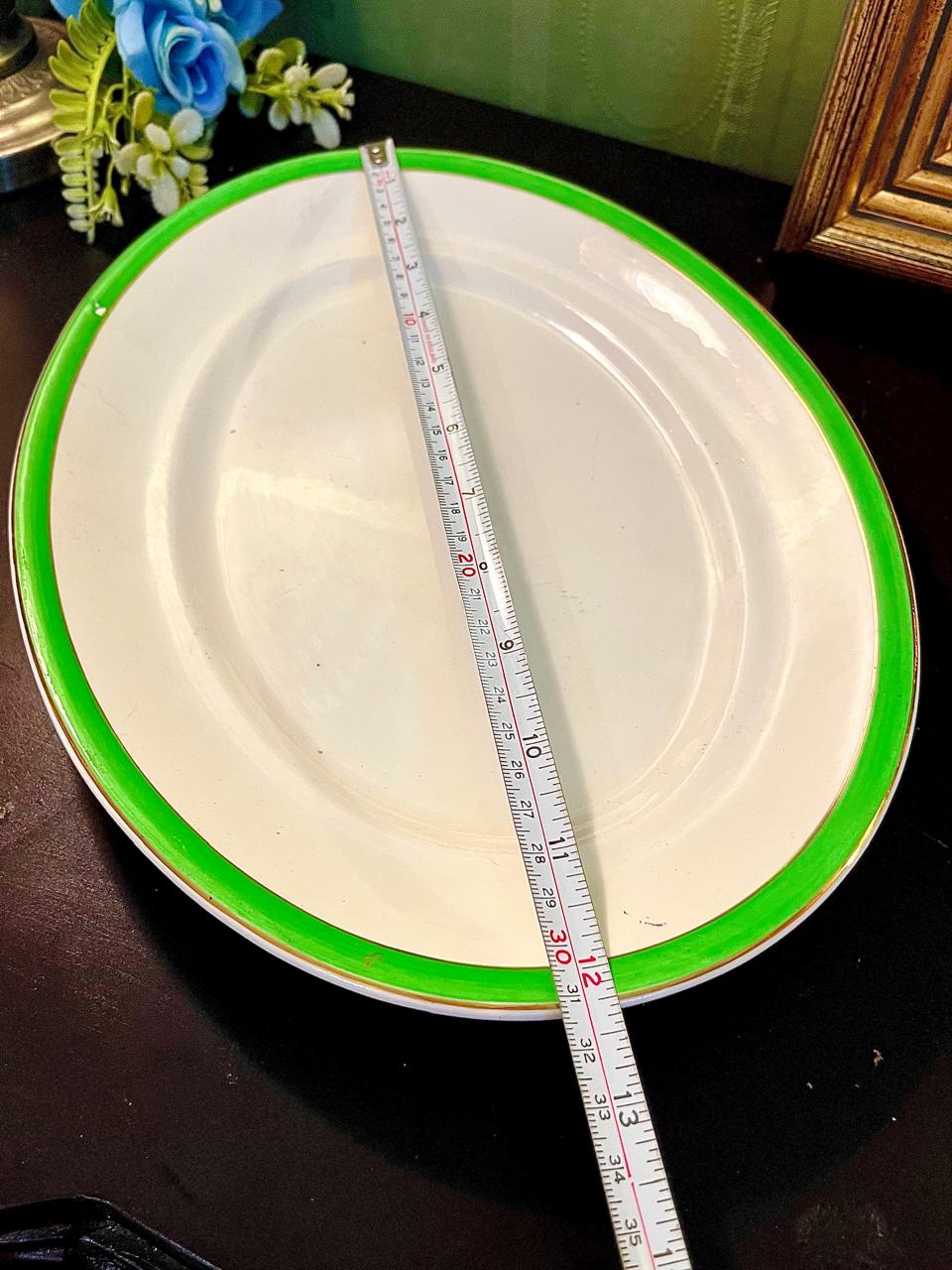 Vintage Green Rim Ceramic Serving Plate 30 cm