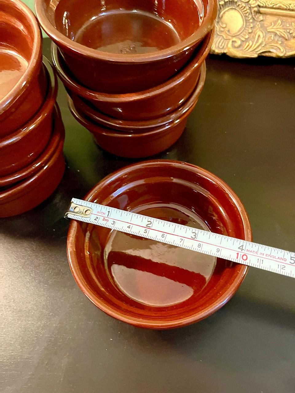 Set of 8 Vintage Brown Ceramic Ramekin Bowls 4 Inch