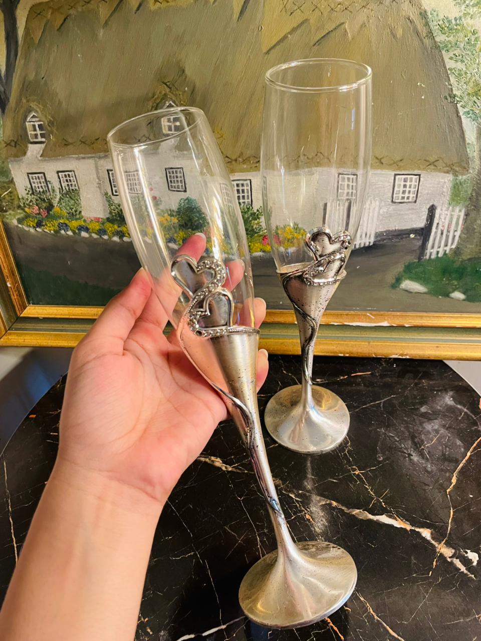 Set of 2 Vintage Crystal Goblets – Elegant Toasting Flutes