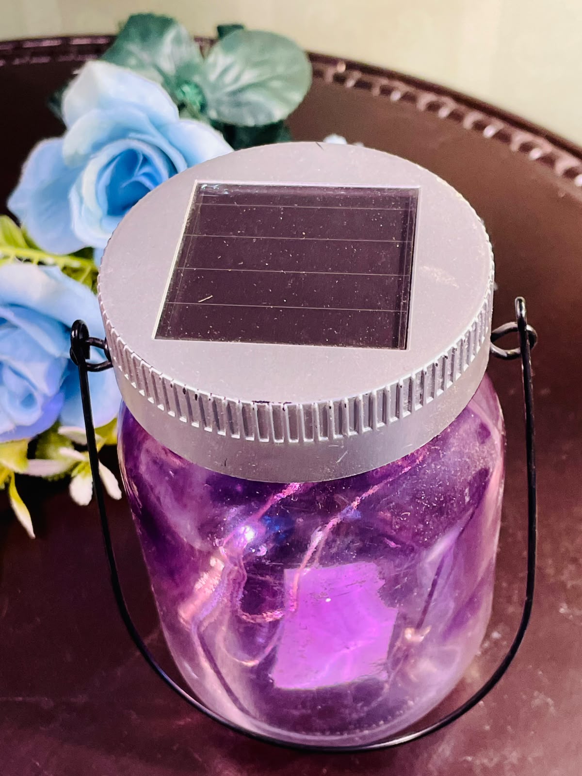 Solar LED Purple Lantern Jar – Decorative Hanging Light 15cm