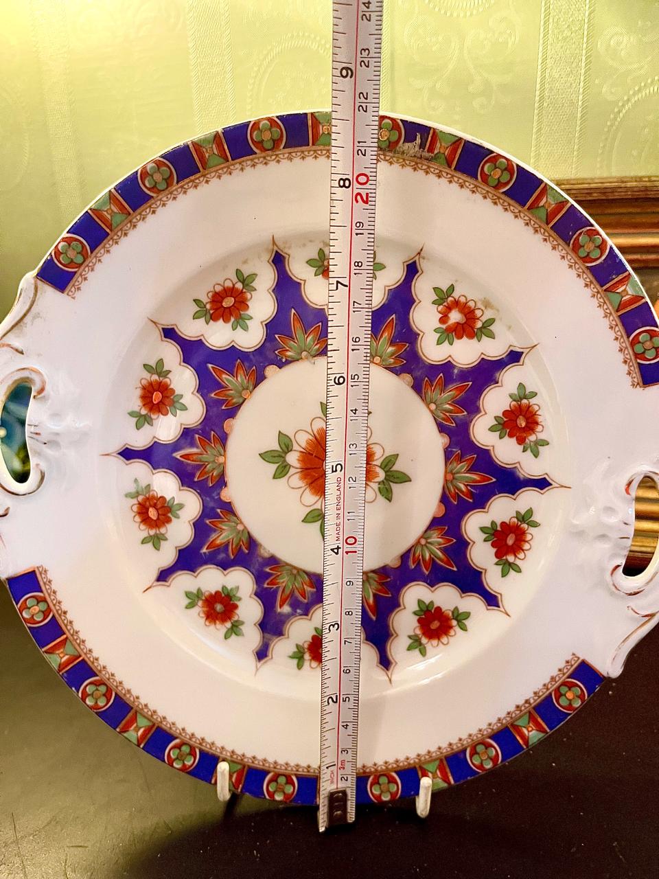Vintage Floral Porcelain Serving Platter with Handles – 9 Inch