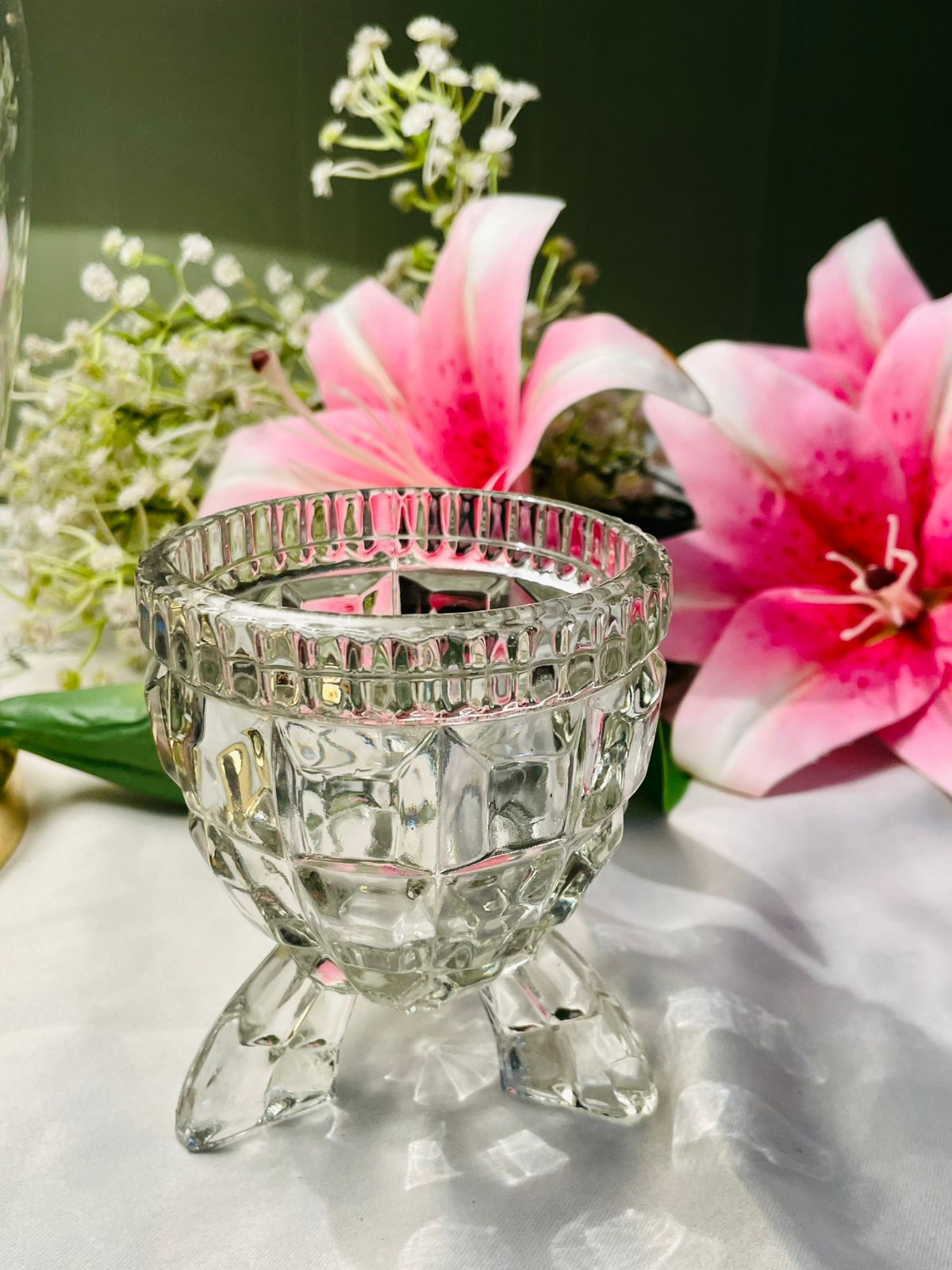 Clear Crystal Footed Decorative Bowl 4 in