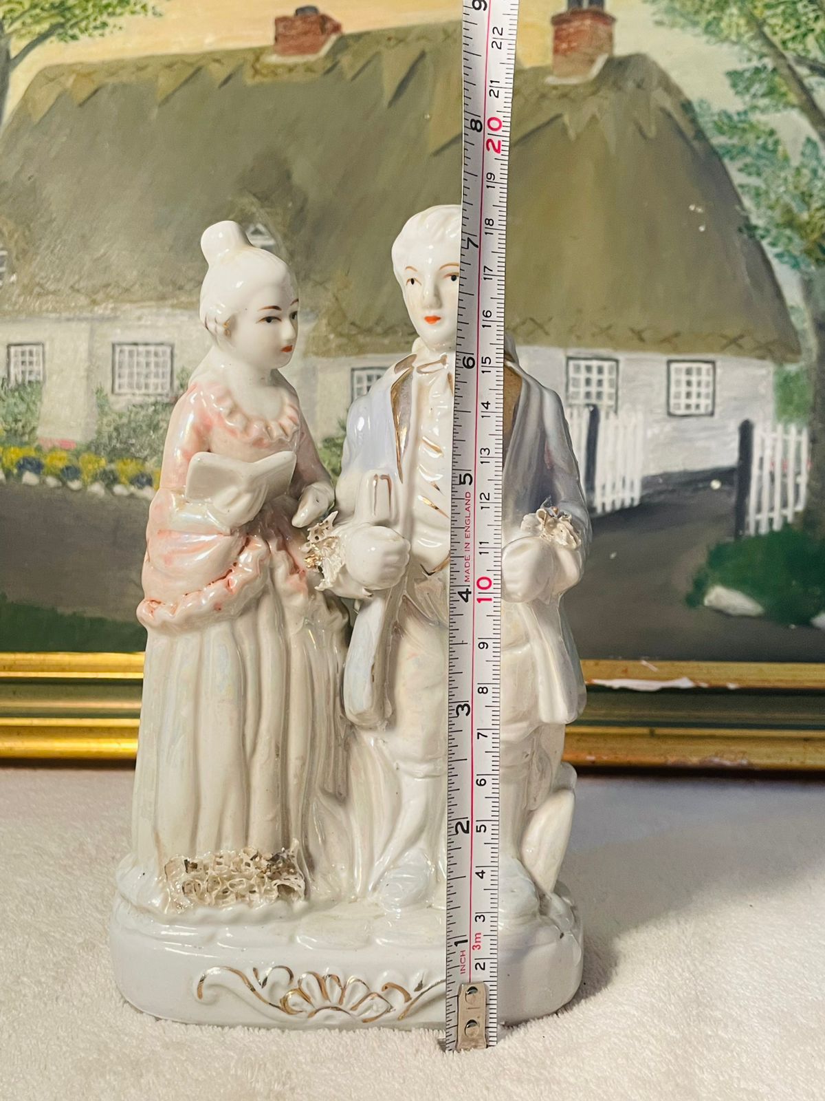 Vintage Lusterware Victorian Couple Figurine – Porcelain Romantic Scene –