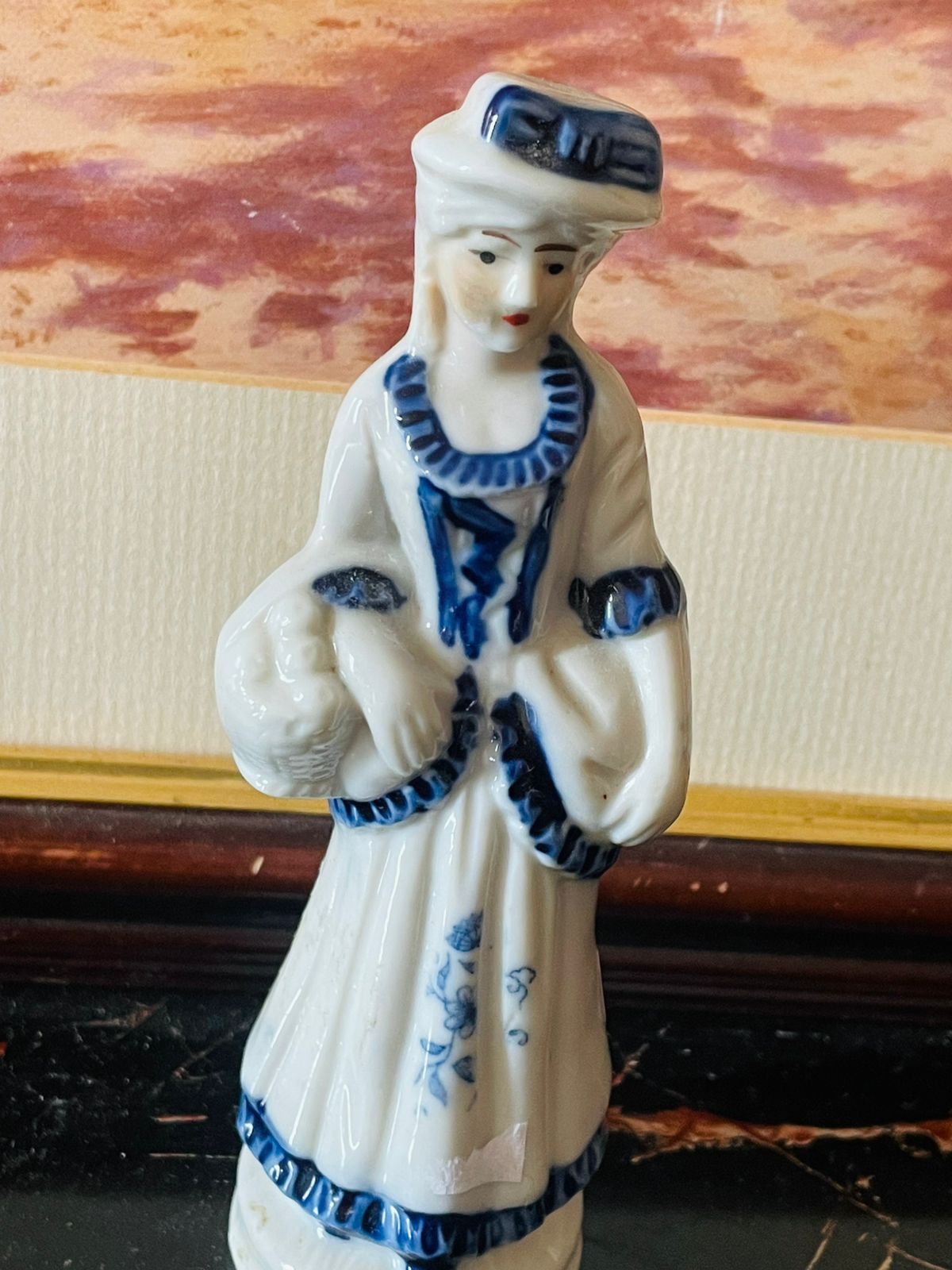 Victorian Style Lady in Blue & White Dress Figurine (England) Blue Pottery Home Decor