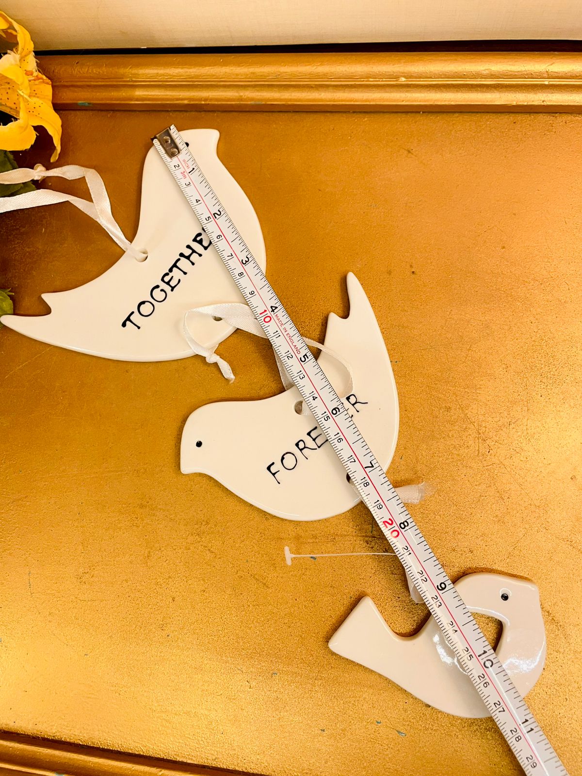 11 inches Set of 3 White Ceramic Dove Hanging Ornaments