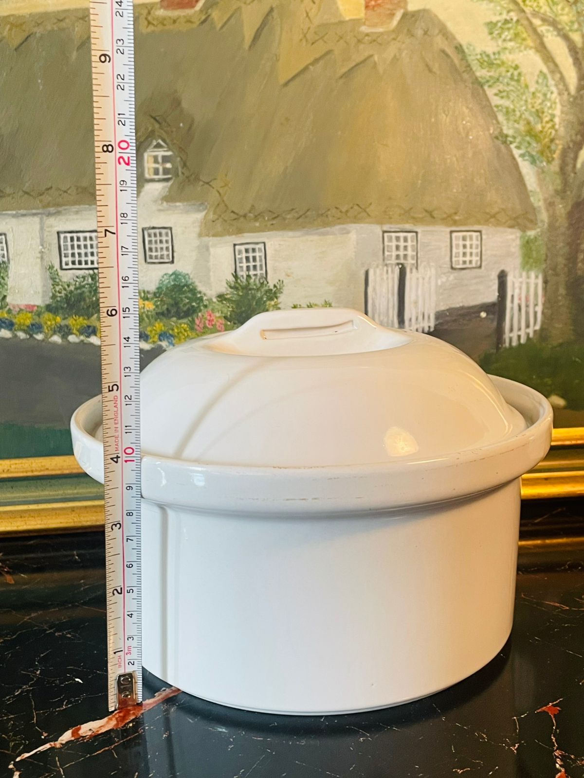 Large Oval White Apilco Porcelain Casserole Dish with Covered Lid