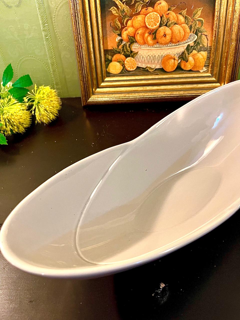 Vintage White Porcelain Deep Leaf Serving Dish 34 cm