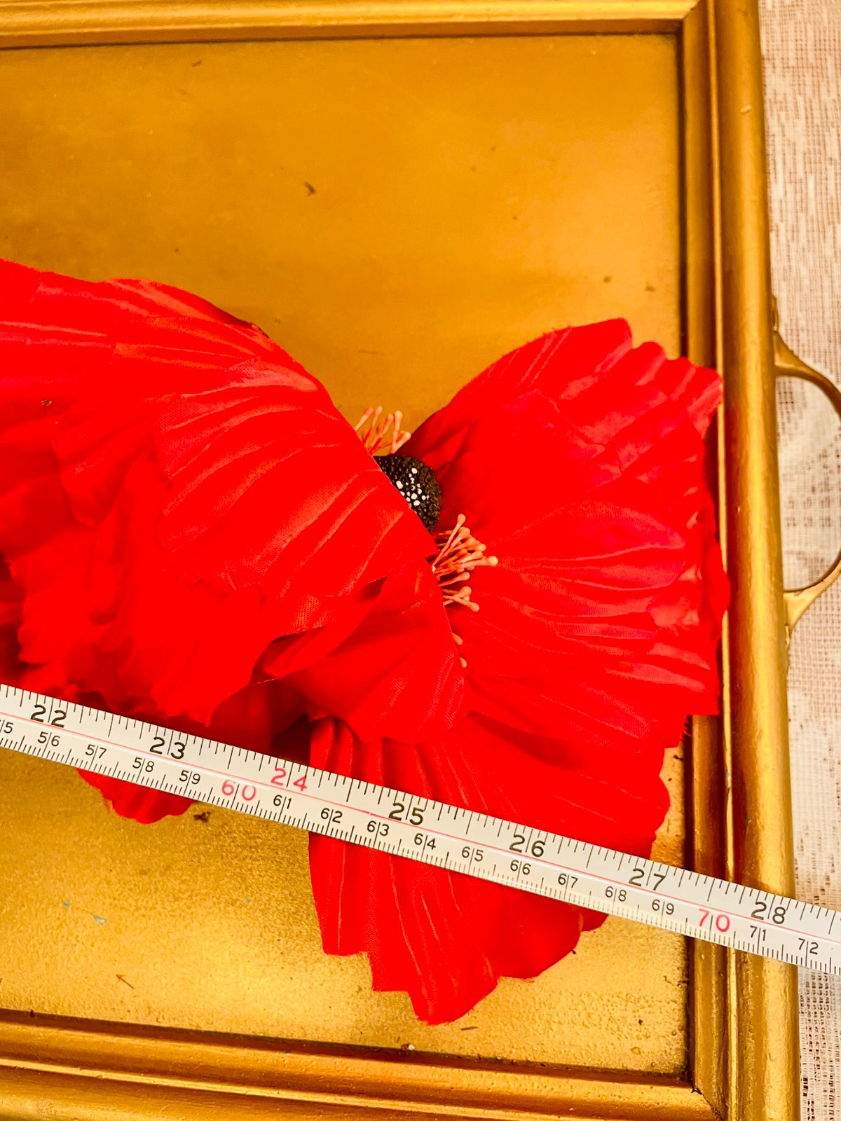 Vintage Red Faux Poppy Stem 28"