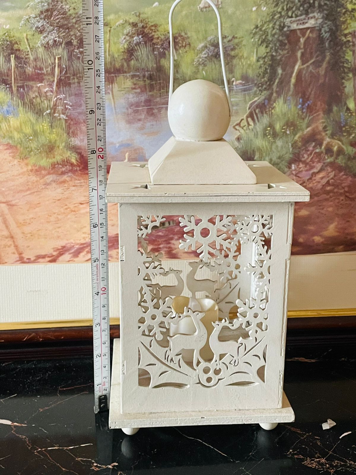 Vintage Wooden LED Lantern – Reindeer Cutwork Design (Battery Operated) Home Decor