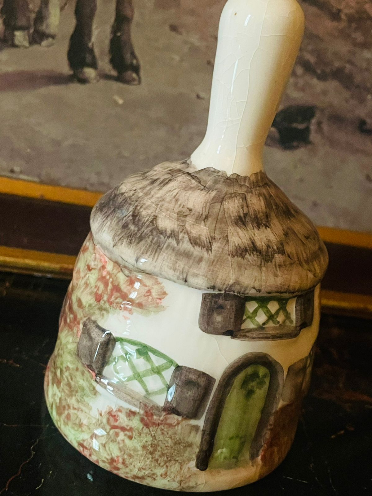 Vintage English Ceramic Hand painted Hut Bell – Cottage Design