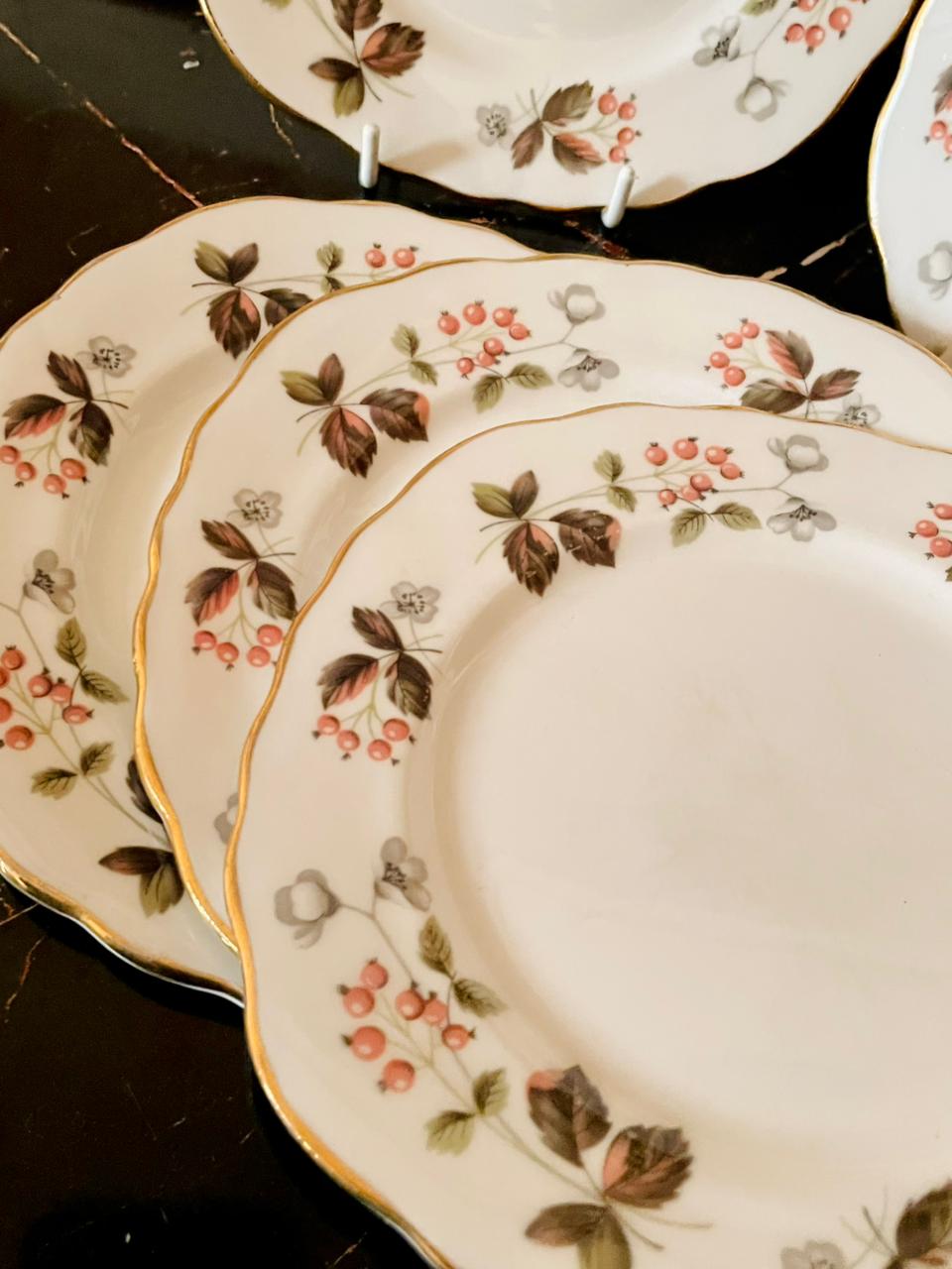 Set of 5 Colclough Bone China Plates – Red Berry & Gold Rim (England)