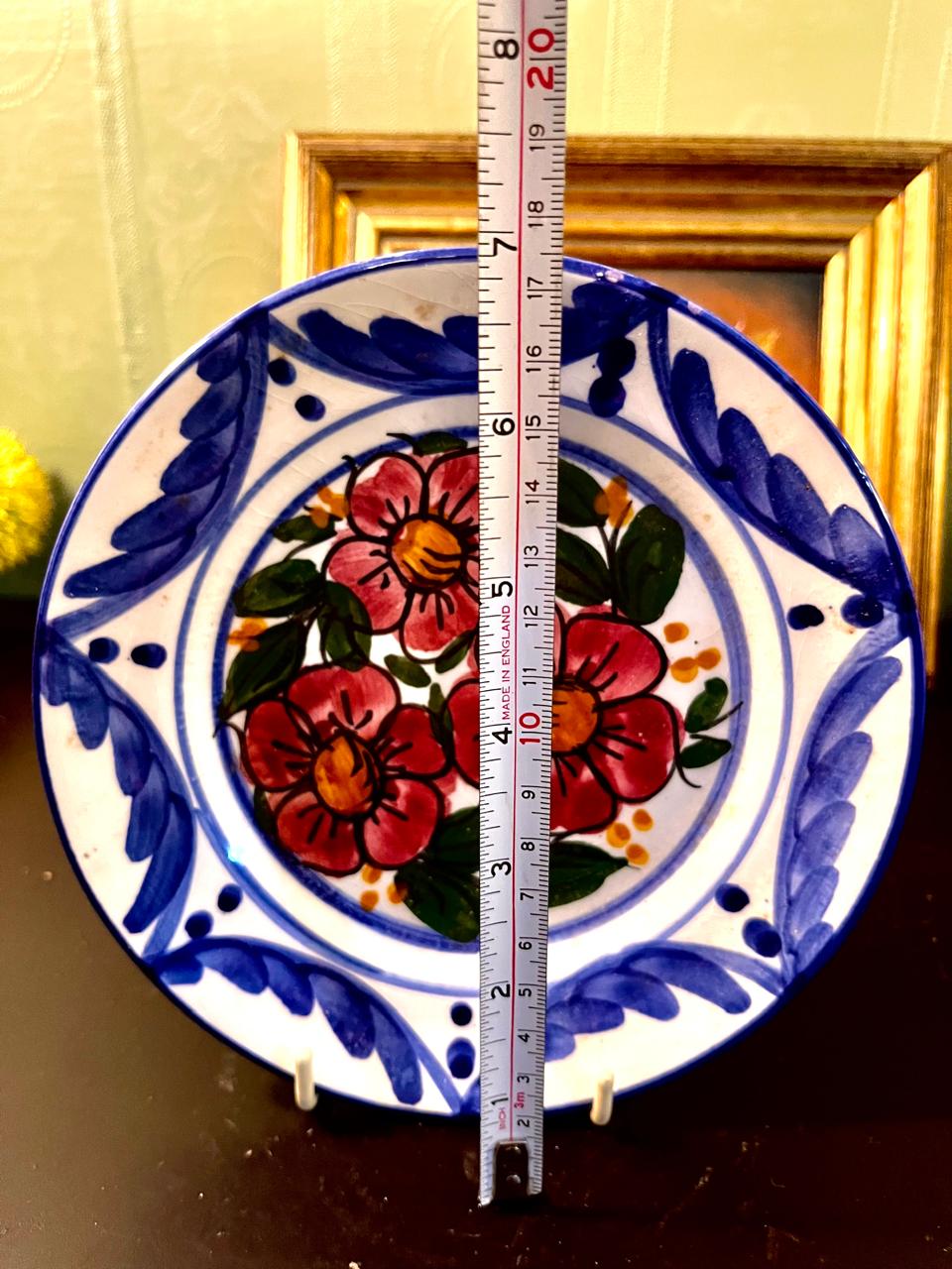10 Inch Hand-Painted Floral Ceramic Decorative Plate – Blue & Red