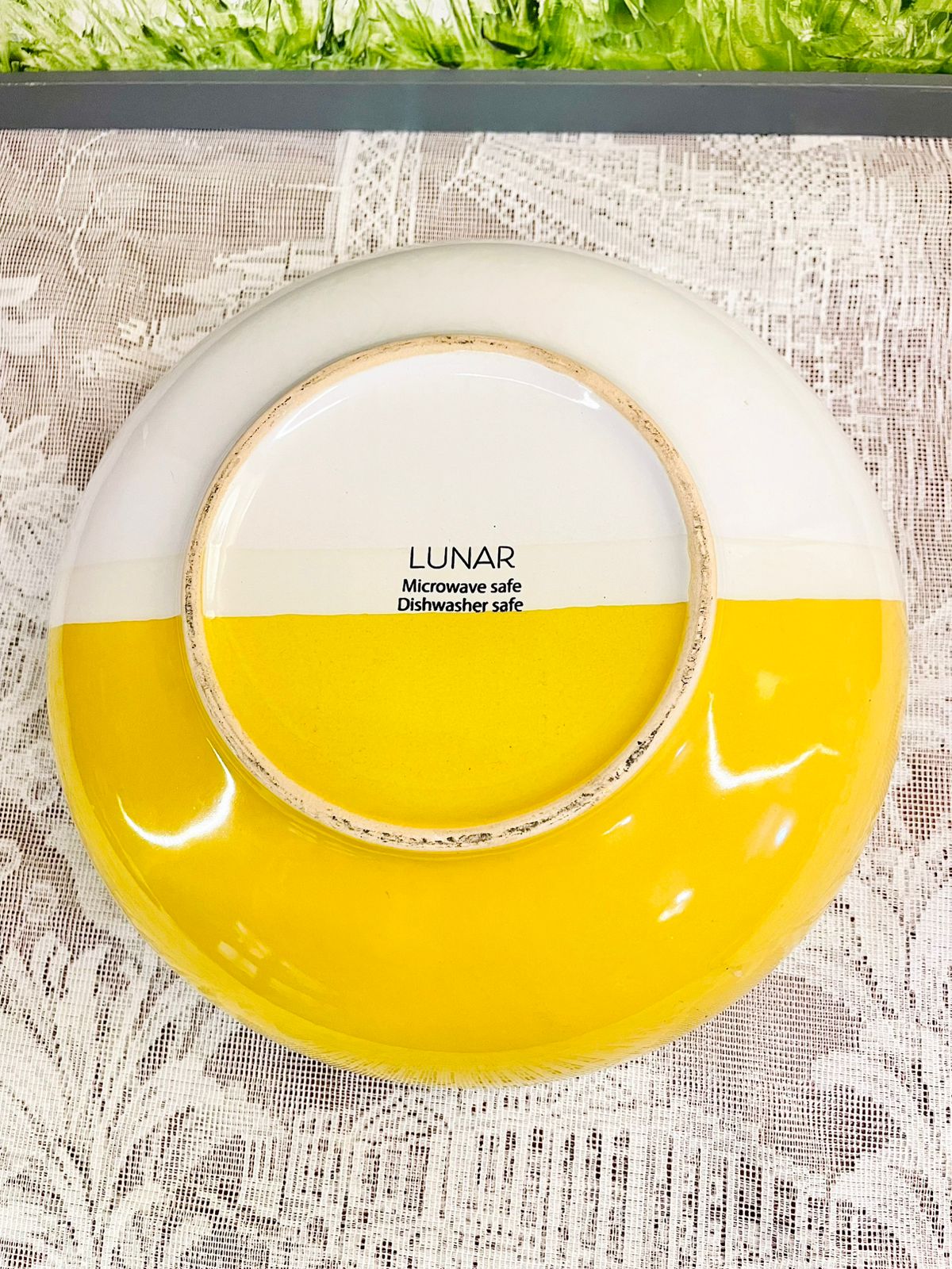 Lunar Yellow White Ceramic Serving Bowl 9.5 inch