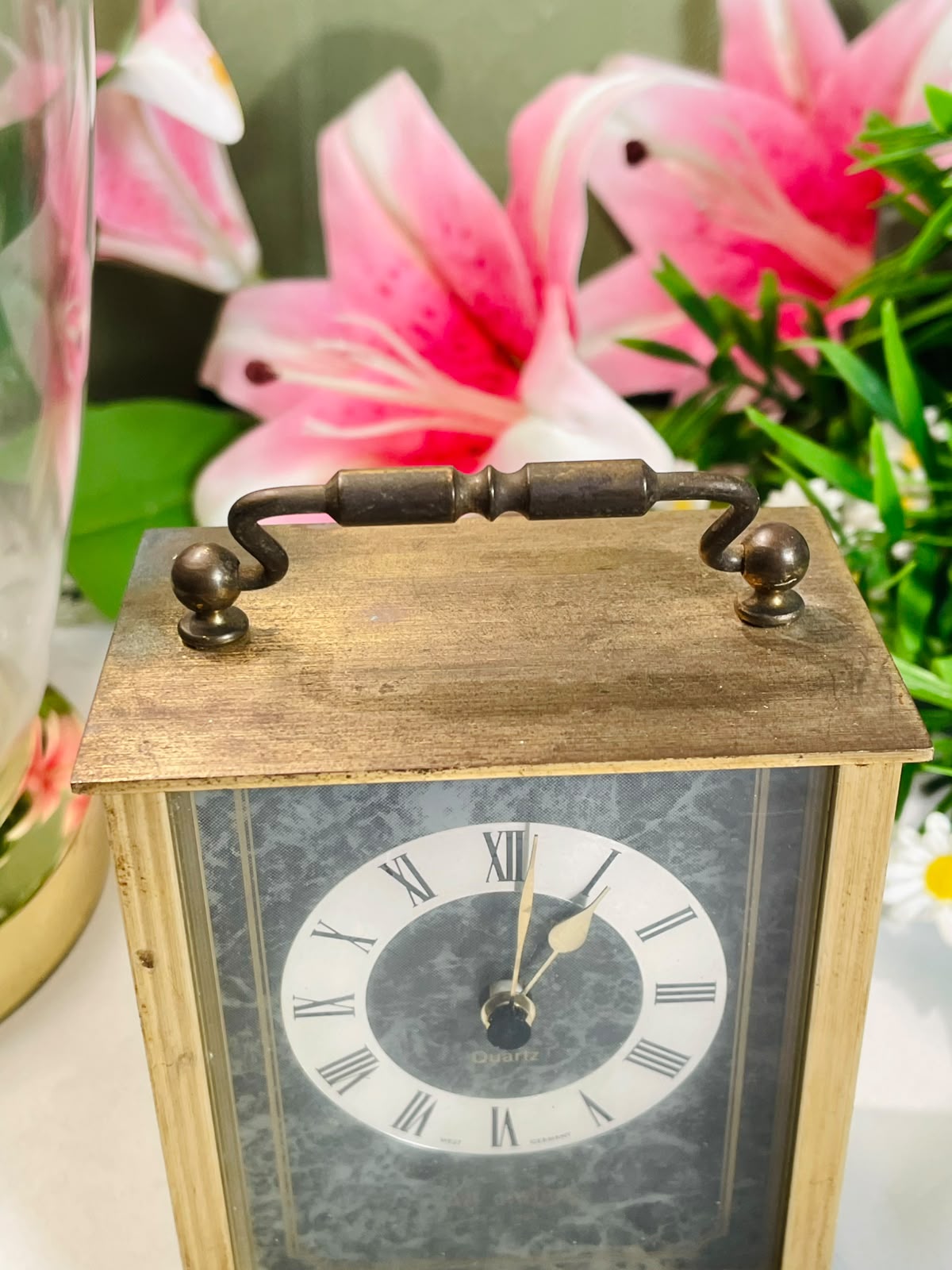 West Germany Brass-Tone Quartz Carriage Clock – 12 cm