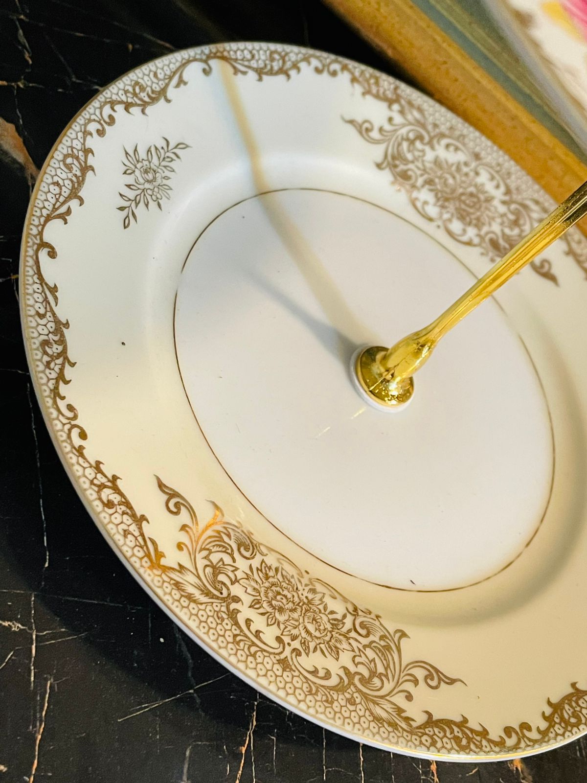 Vintage Limoges & Keystone 2-Tiered Serving Tray – Gold Filigree Porcelain