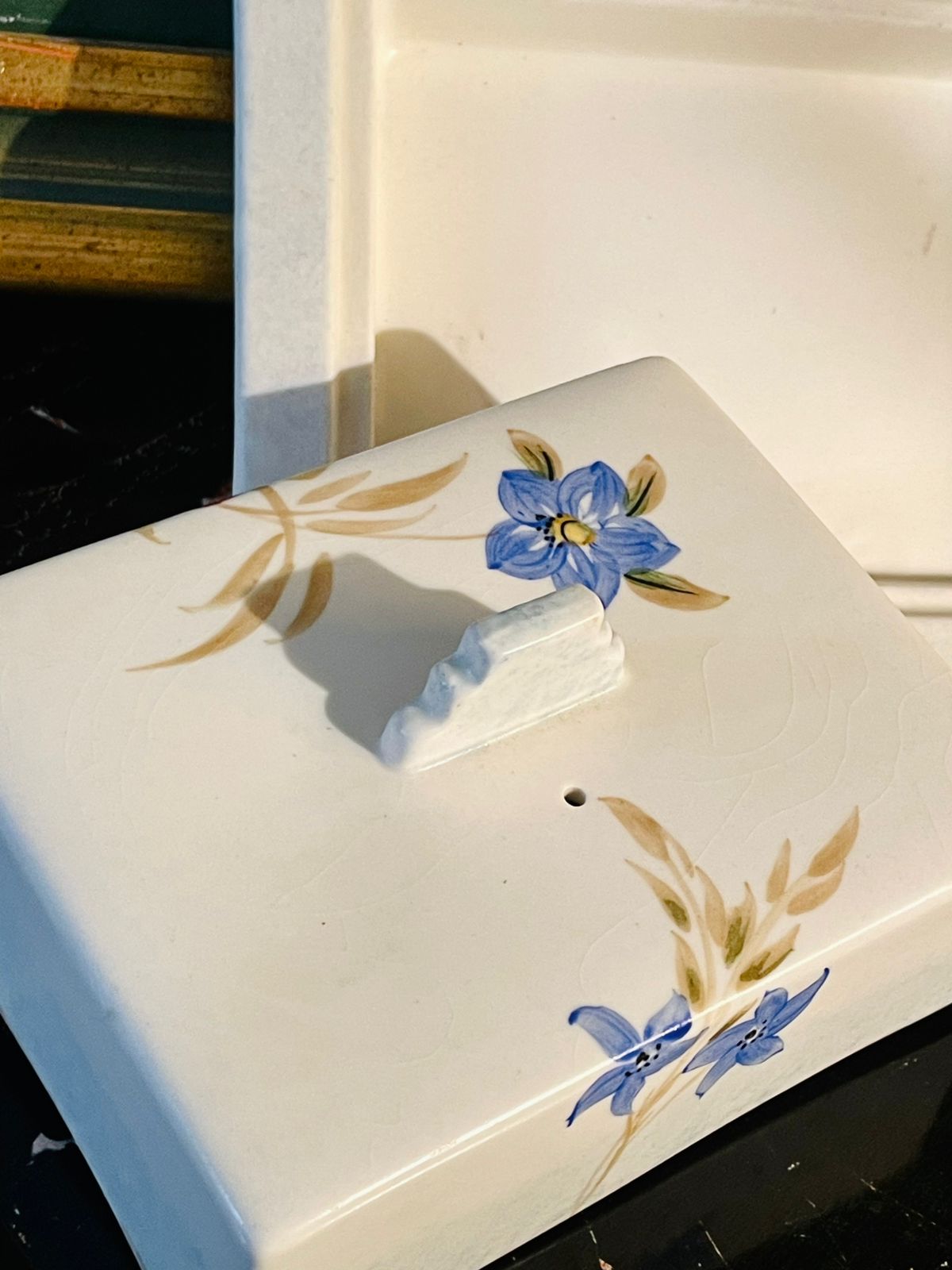 Ceramic Butter Dish with Lid β Hand-Painted Blue Floral Design
