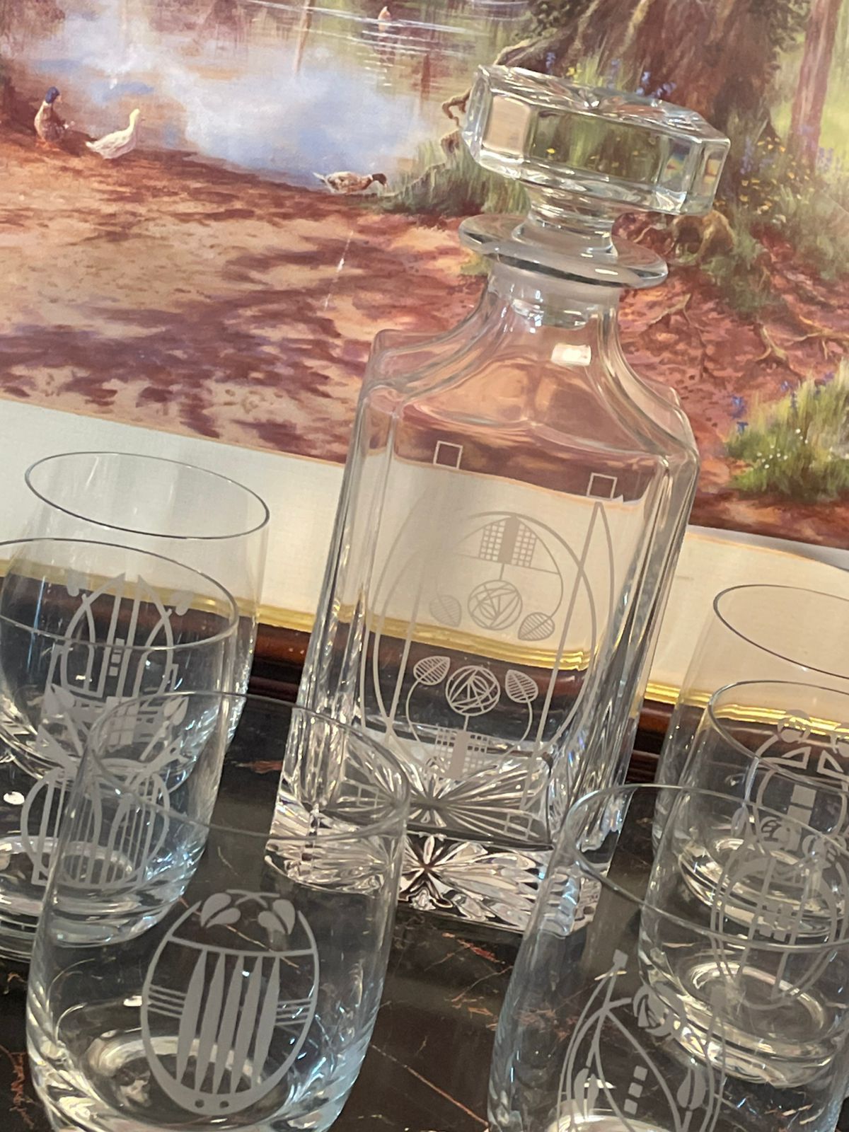 Rennie Mackintosh Crystal Decanter & 6 Glasses Set β Glencairn Crystal Studio