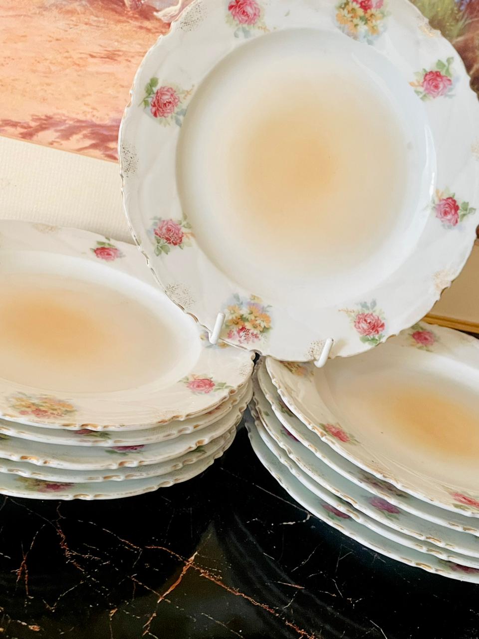 Set of 10 , Vintage Floral Porcelain Quarter Plates Set – Elegant Rose Pattern (England)