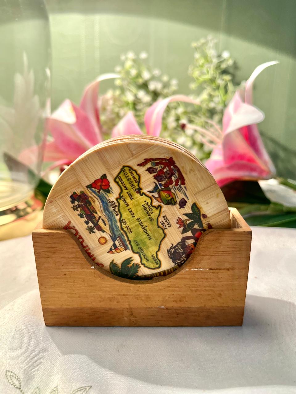 Vintage Jamaica Map Round Coasters Set of 6 Approx. 10 cm