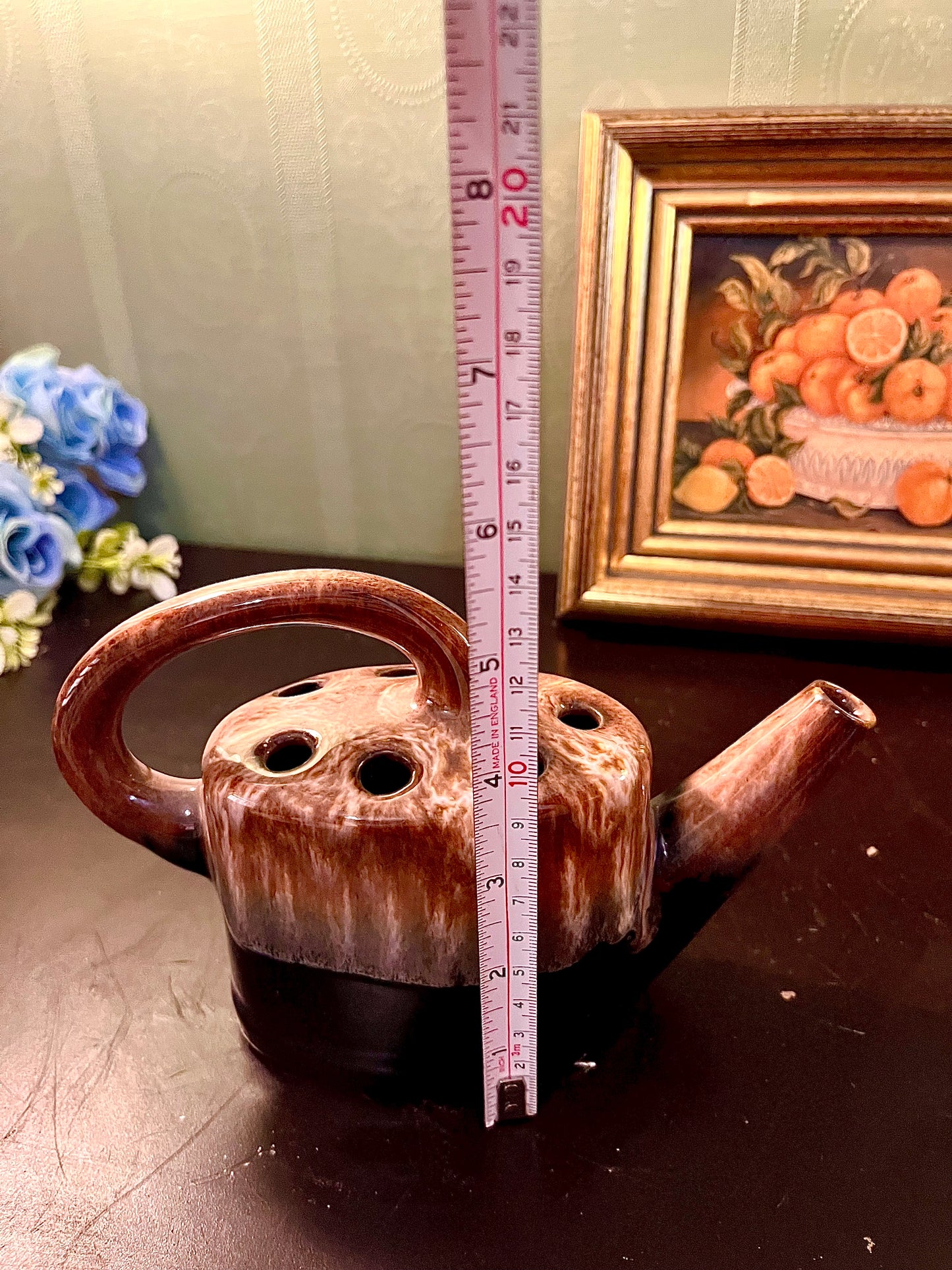 Vintage Brown Ceramic Watering Can Vase – Multi-Hole Flower Arranger