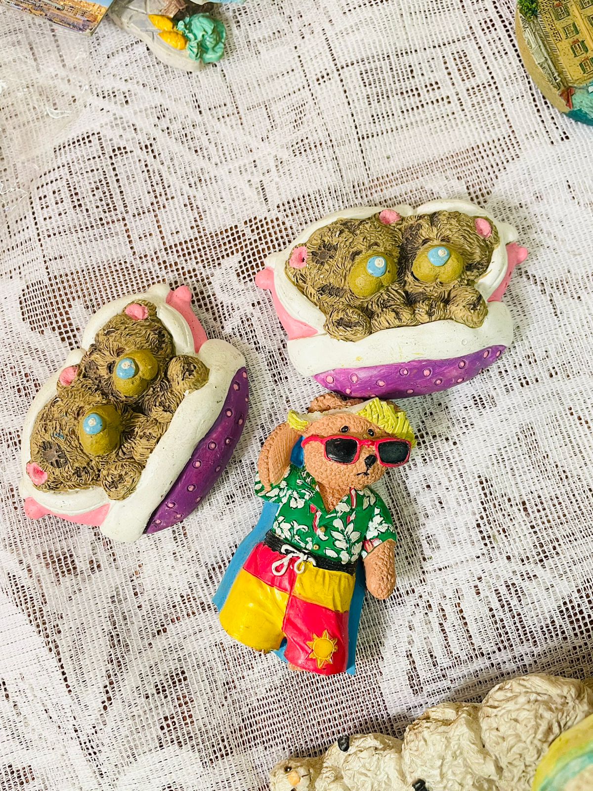 Vintage Teddy Bear Figurine Fridge Magnets – Cute Set of 3