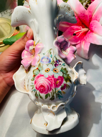 White Raised Floral Decorative Vase Approx. 20 cm