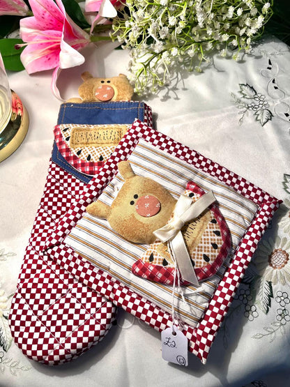 Fabric Bear Hanging Pocket Organizer Red Check 12 Inch