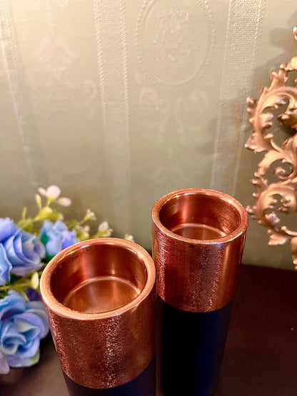 Pair of Black & Copper Cylinder Candle Holders