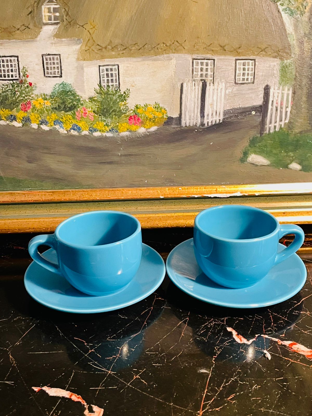 turquoise espresso cups, made in italy cups, modern coffee set, espresso saucers, home barista essentials, colourful kitchenware, café style mugs, vibrant home decor accessories, small cups set