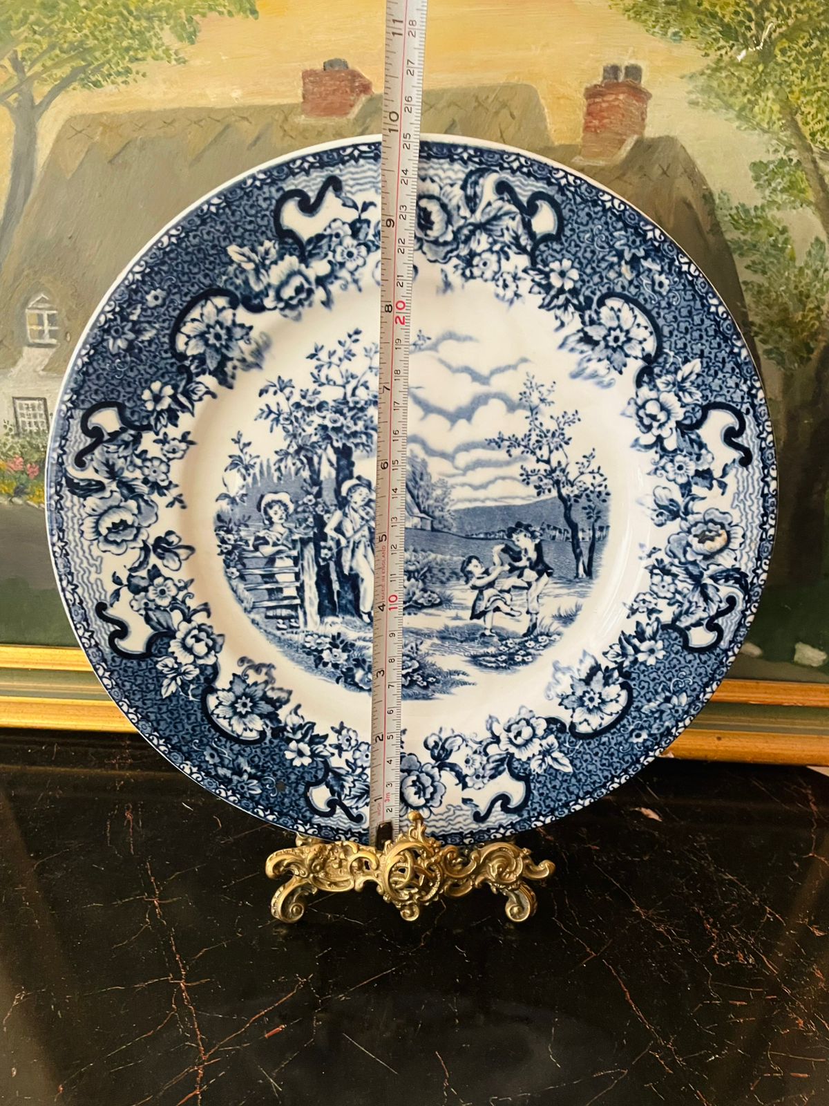 England Blue Pottery Plate by Staffordshire – “Playtime” 10 Inch Vintage Collectible