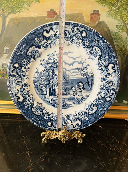 England Blue Pottery Plate by Staffordshire – “Playtime” 10 Inch Vintage Collectible