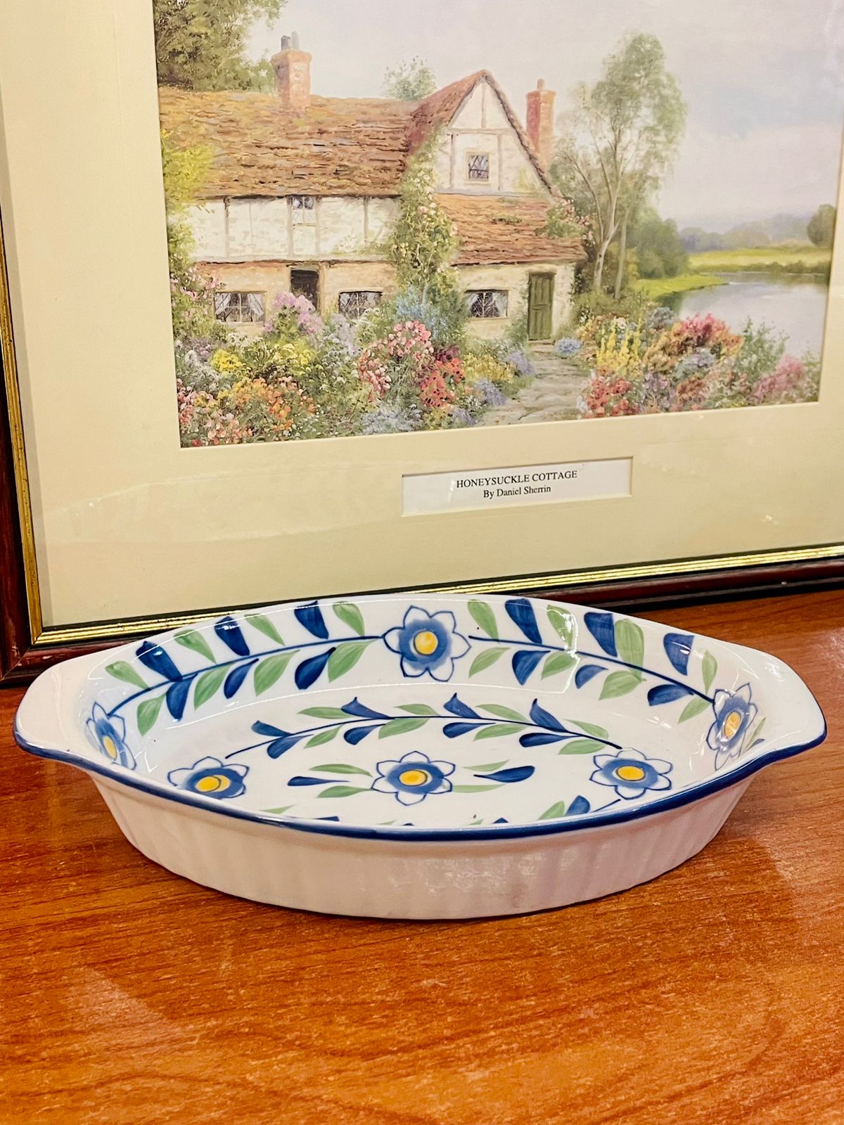 Blue Floral Oval Ceramic Baking & Serving Dish – 23cm – Cottage Style