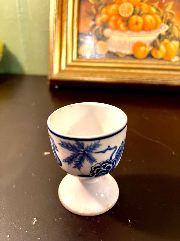 Vintage Blue & White Floral Porcelain Egg Cup – 3 Inch