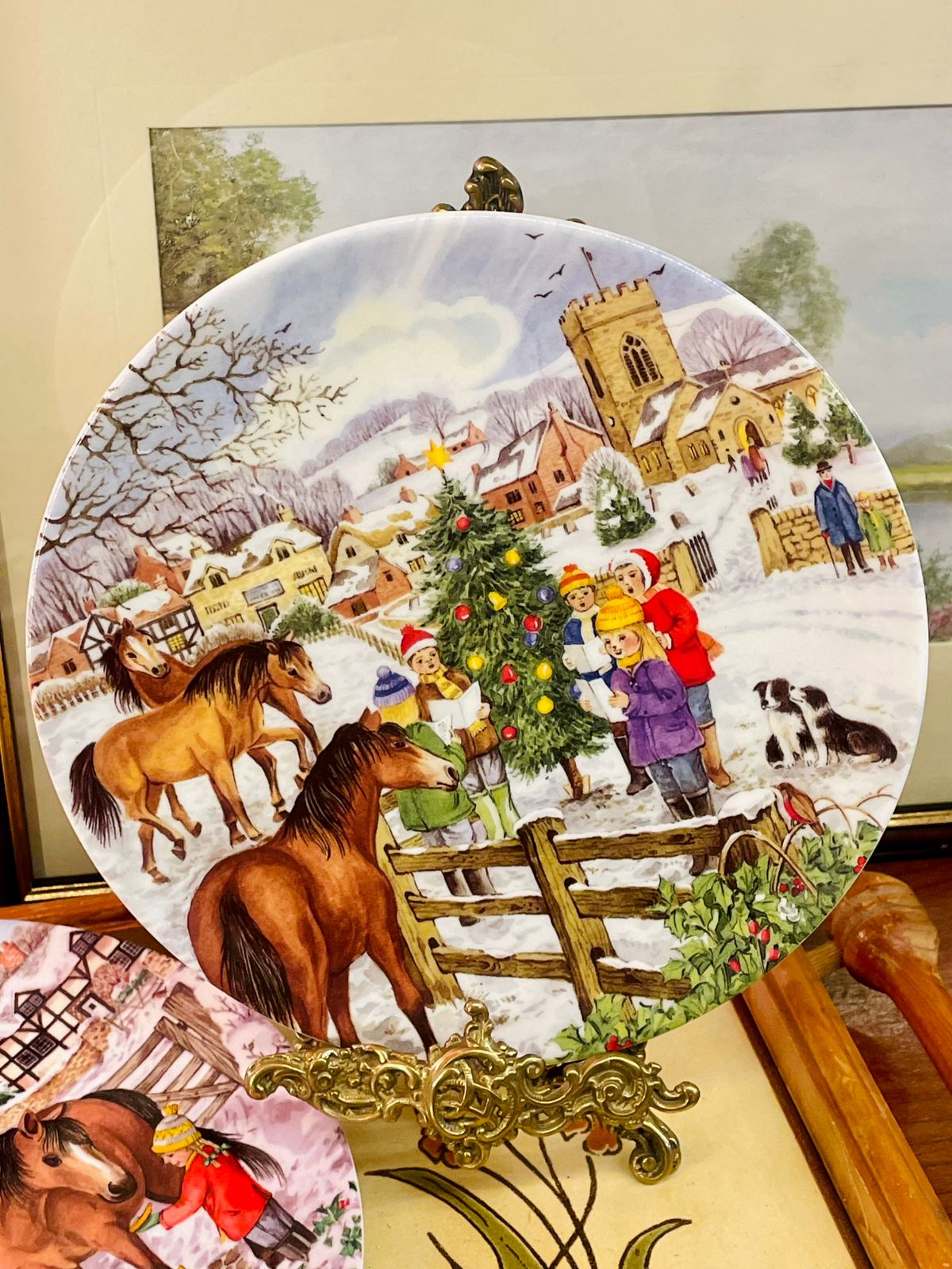Set of 2 Wedgwood Christmas Horse Plates – 8.5” Winter Village Wall Décor